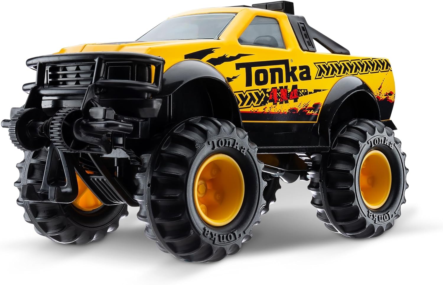 Tonka Steel Classics 4x4 Pickup Truck, rugged yellow toy pickup with front winch