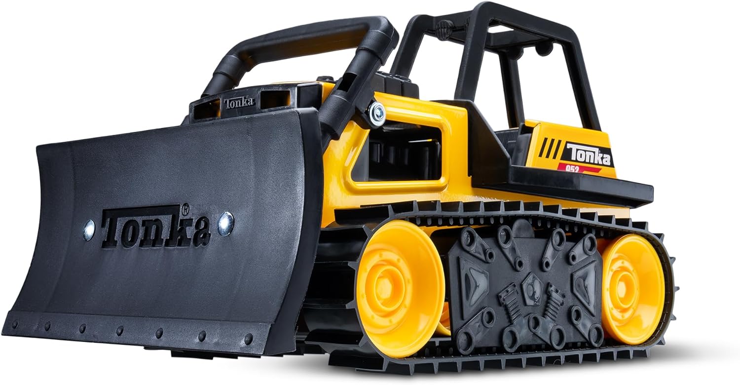 Tonka Steel Classics Bulldozer, yellow toy dozer with working steel blade