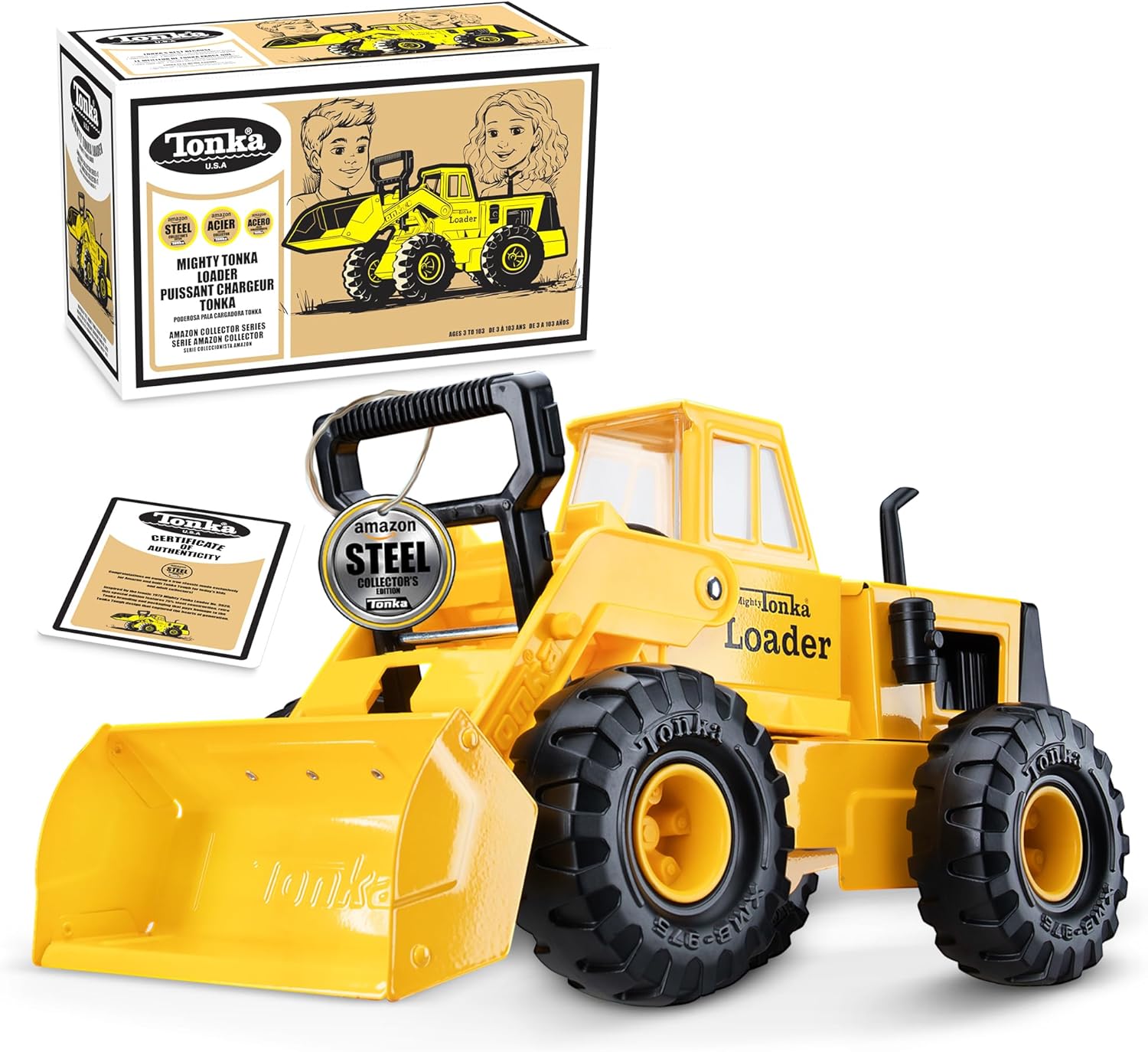 Tonka Retro Front Loader Collector's Edition, 1970s-style yellow loader with hefty metal bucket
